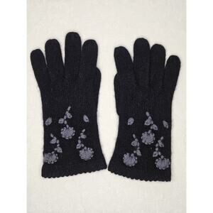 Vintage Carolina Amato Cashmere Gloves Charcoal Gray Knit Winter Gloves Embroide